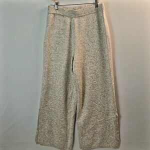 H&M Beige Fine-Knit Wide Leg Pull Up Trousers Pants Sz L Cozy Cabincore - Boho